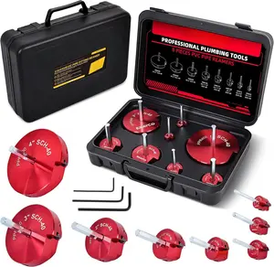 8 count PVC Pipe Reamer Kit, Plastic Pipe Fitting Reamer Tool, Fit into Standard 1/2" Drills, PVC Fitting Saver for SCH40 PVC CPVC ABS Pipe (1/2'', 3/4'', 1'', 1-1/2'', 1-1/4'', 2'', 3'', 4'')
