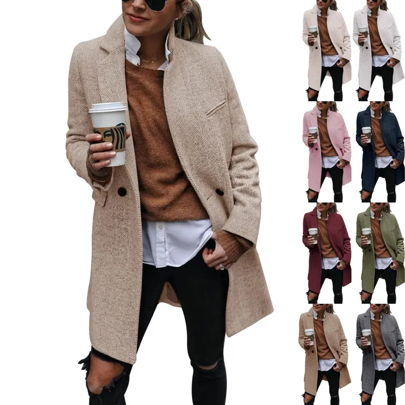 Imily Bela Women's Notch Lapel Double Breasted Trench Coat Peacoat Winter Casual Long Blazer Jacket Overcoat