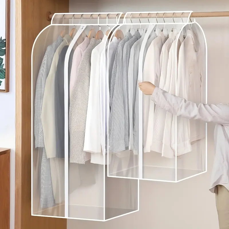 1pc Extra Large Clear Hanging Garment Bag - PVC Zipper Closure Dustproof Closet Organizer for Coats, Suits, Dresses | Sealed Wardrobe Protector for Dorm, Bedroom Storage (Frame Not Included), Bedroom Wardrobe Accessory | Transparent Design | Durable