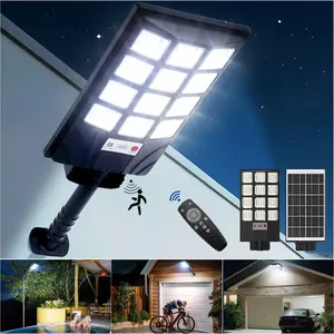 cvcpbu Newest Solar Street Light IP65 Waterproof Eco-Friendly Lighting with Motion Sensor & Remote Control 192 SMD LEDs Adjustable Angle Dusk to Dawn for Commercial Areas