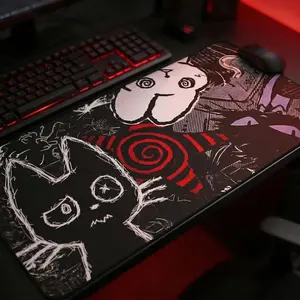 Dark Punk Anime Mousepad XL Creepy Cat Gaming Mat Grunge Desk Pad for Gamers Neon Aesthetic Mouse Pad for PC Setup Dark Punk Anime Gift1
