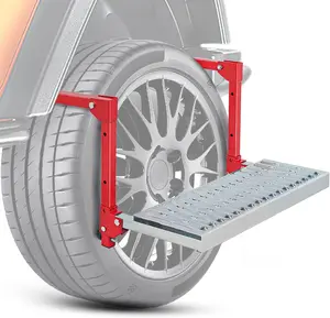 Nilight Folding Heavy Duty Tire Step for Truck SUV and RV, Non-Slip Steel Surface, Adjustable to Fit Tire from 10” to 15” Rated up to 350 Lbs,Easy to Install and Adjust Red Maximum Weight Capacity Portable