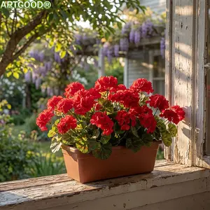 ARTGOOD 4Pcs UV Resistant Artificial Red Geraniums, Realistic Faux Flowers for Outdoor Garden & Home Decor