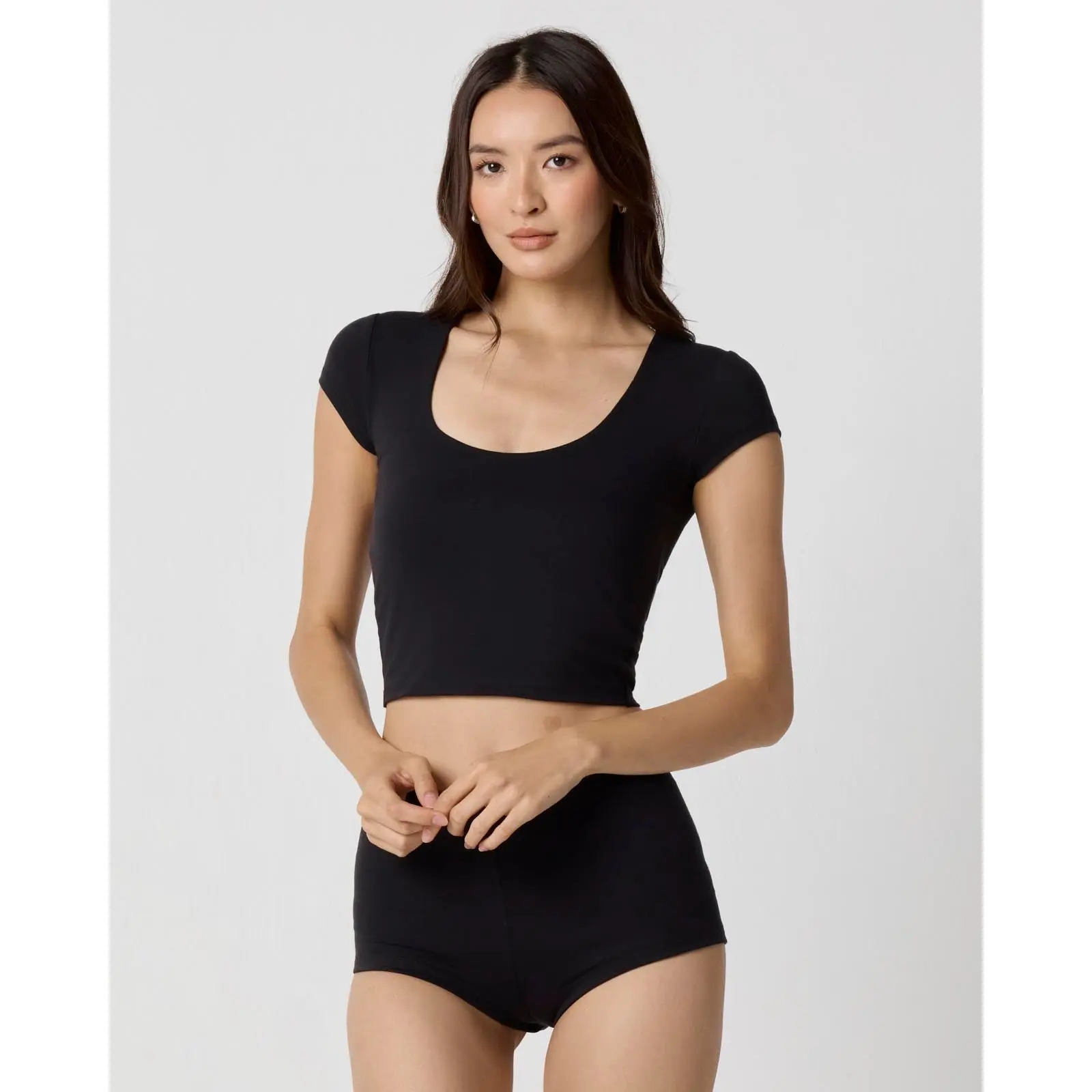 Power Mesh Plunge Tee