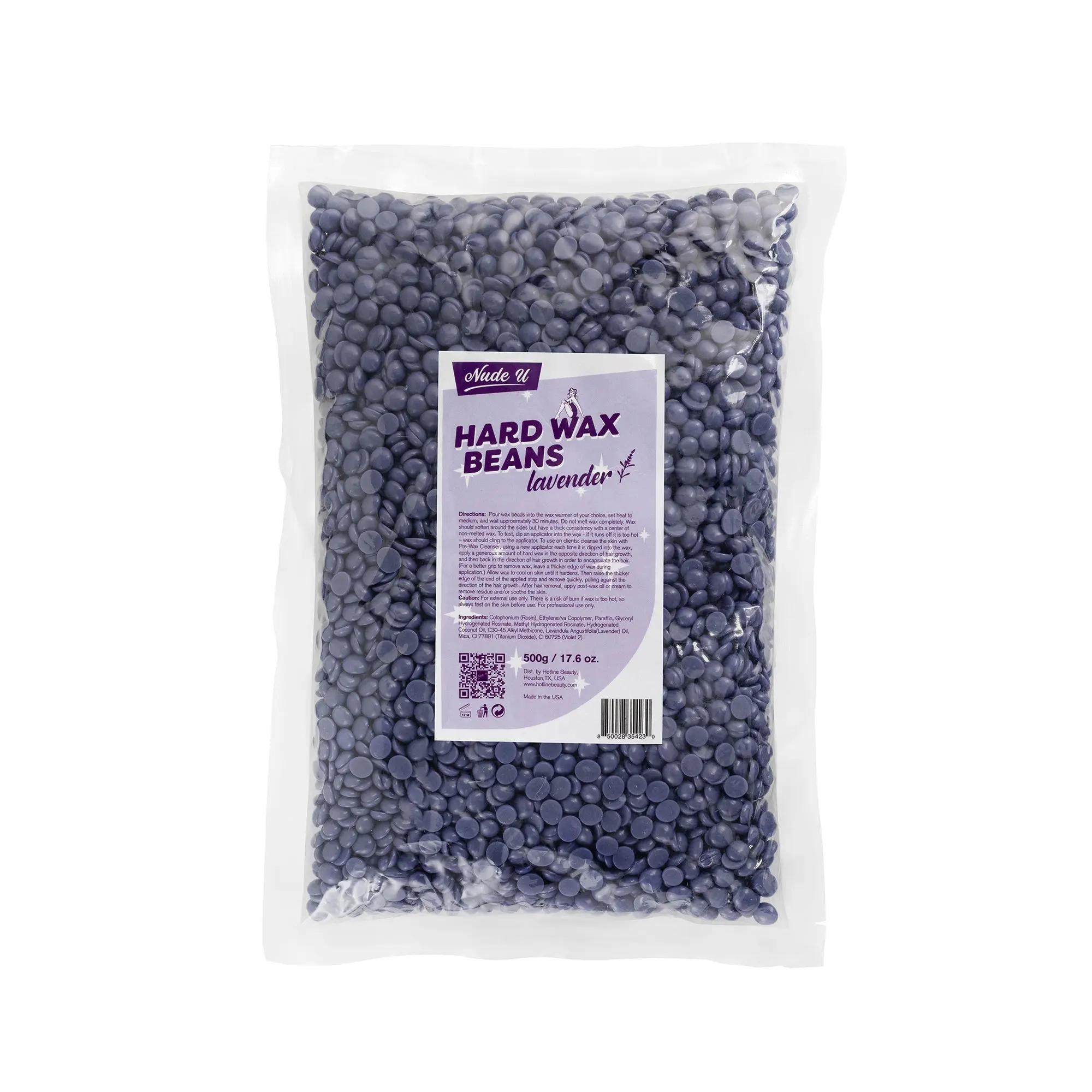 NUDE U Hard Wax Beans Lavender 200g US Made Body Care Hair Removal Coconut Cream Comfort Cosmetic