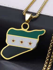 Syria Map Flag Necklace for Women Men Enamel Drop Oil Stainless Steel Gold Color Charm Fashion Syrians Cross Chain Design Chain