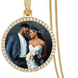 Custom Necklace For Men Women, Picture Necklace Personalized Photo Pendant With Engraving Text, Custom Memorial Pendant Cubic Zirconia,Big Round Size-1.8 * 2.5in bridal jewelry souvenir gift