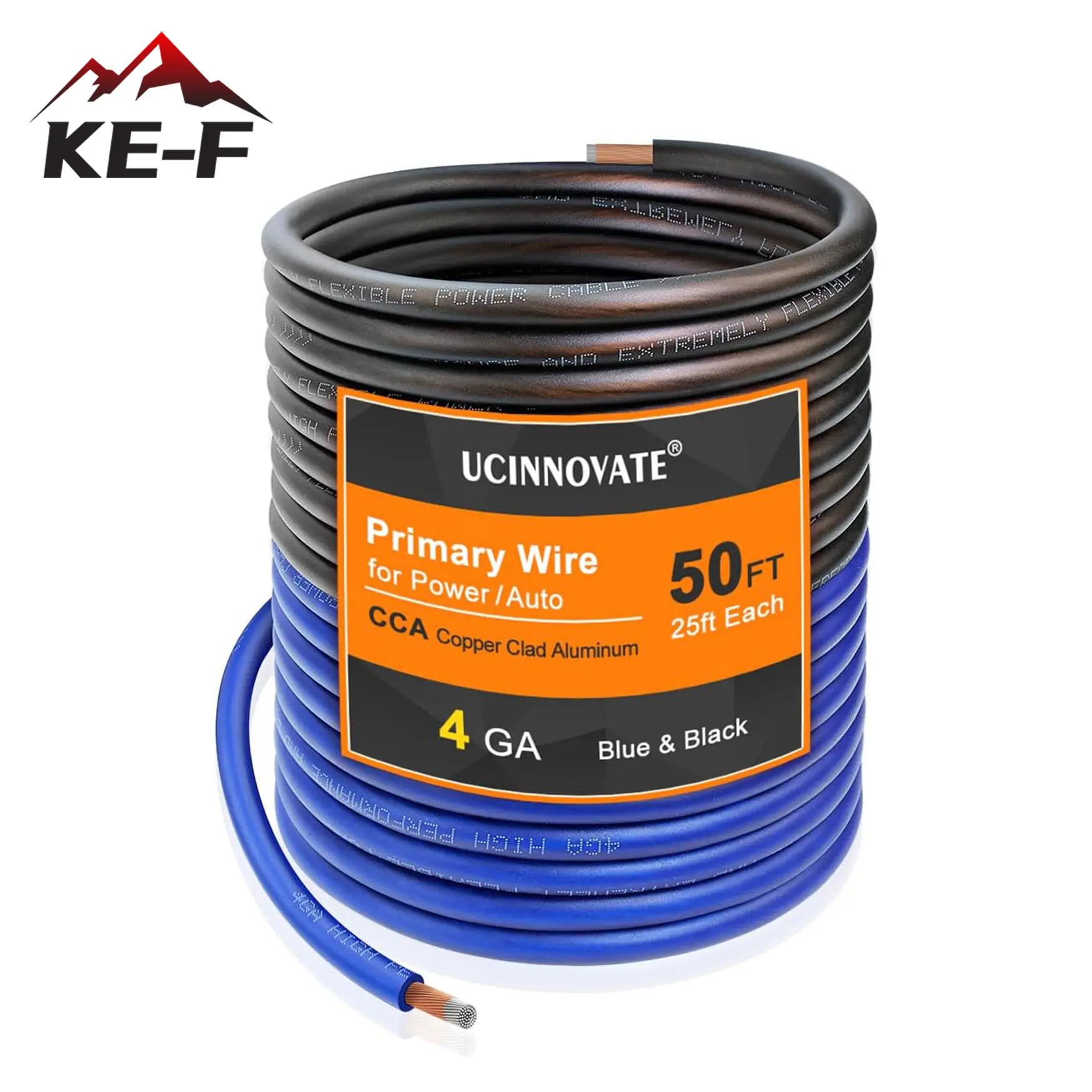 KE-F 4 Gauge Automotive Battery Cable, 4 AWG Copper Clad Aluminum (CCA) Wire for Car, Truck, RV, Boat, Heavy Duty Flexible 12V Battery Wire, Corrosion-Resistant 4 Gauge Amp Wire Kit 12V Cable Wire