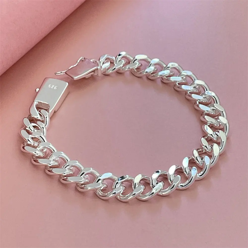 High-End Fashion 925 Sterling Silver PlaidChain Cuban Link Bracelet Jewelry, ElegantJewelry Bracelet, Perfect Gift for Boyfriend/girlfriend, Hypoallergenic Daily Accessory,Cuban Bracelets