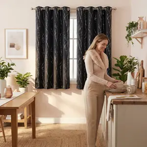 Curtain Club 2 Panels 52x63inch Tree Branch Blackout Curtains  for Bedroom & Living Room Thermal Insulated Room Darkening Grommet Window Drapes 20+ Colors Rubber Metallic Printed Lilac Blackout Privacy Grommet Curtains Set FT24791