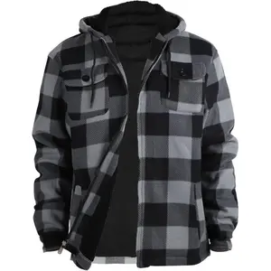 Heavy Thick Flannel Plaid Jacket Sherpa Fleece Lined Hoodies for Men Zip Up Winter Warm Coat Buffalo Zipper Sweatshirt