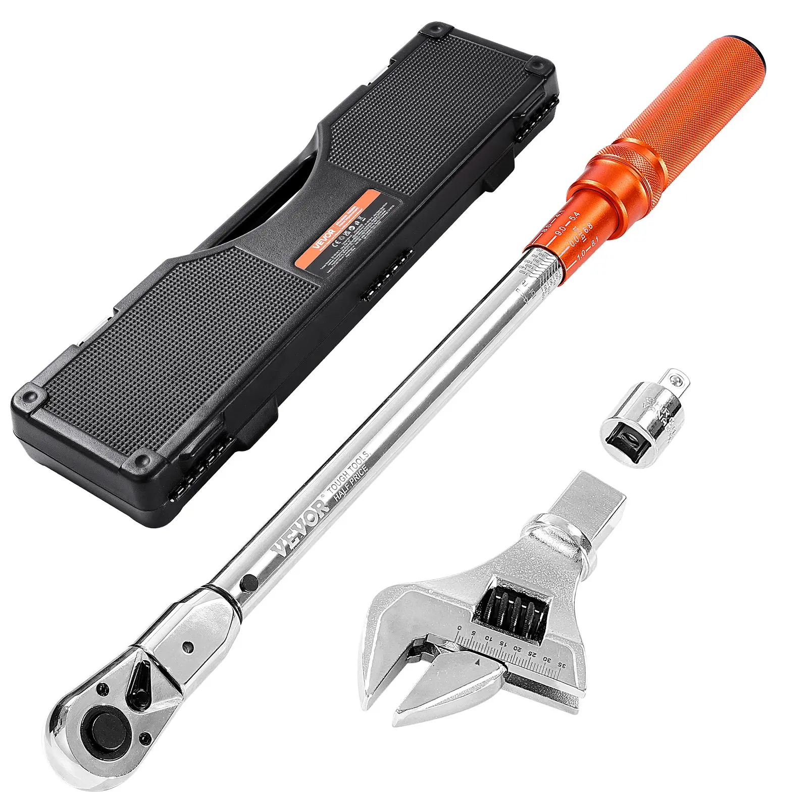 【Summerfinds】VEVOR Multifunctional Adjustable Click Torque Wrench, 1/2 Inch Drive, 20-160 lbf-ft/27.1-216.8 N.m, Dual-Direction, Dual Range Scales, 72-Tooth, ±2% Precision, Interchangeable Jaw & Ratchet Head with Adapter, Multifunctional Wrench [DealsForY