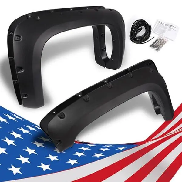 CROSSDESIGN Pocket Style Fender Flares - Brand New in Original Box, 4pcs Polypropylene Rivet Bolt-On Automotive Vehicle Protectors, Matte Finish, Assembly Required, for 2007-2013 Chevy Silverado 1500/2500HD 78.7'/97.6' Bed Fleetside Exterior Accessories