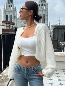 women's plain lantern sleeve crop cardigan, comfort casual long sleeve open front knitwear for spring & fall, fashion women's knit clothing for daily wear, fall sweaters, preppy 80s clothes