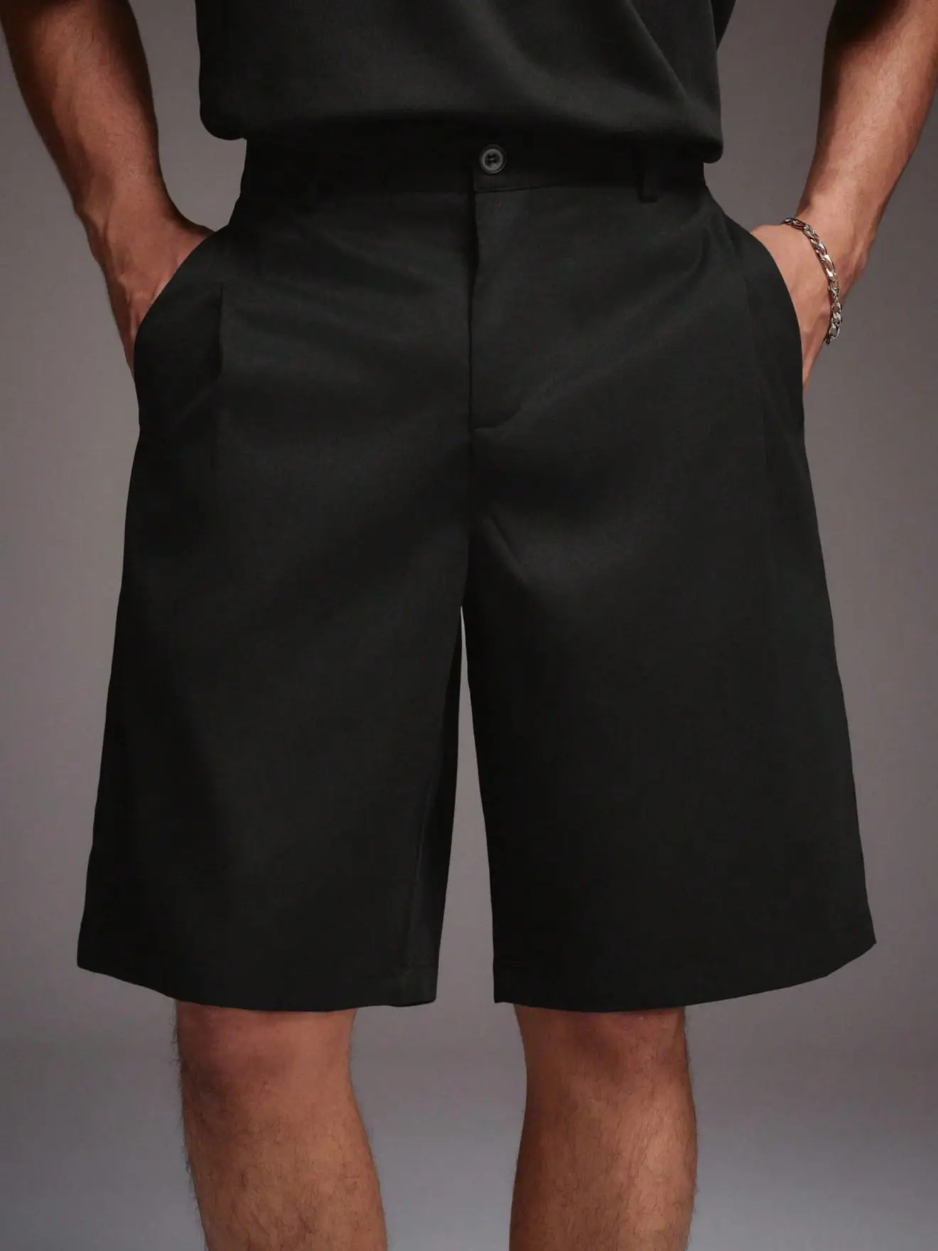 Men's Black Dress Shorts, Formal Casual Flat Front Walking Shorts with Belt Loops, Classic Fit Pleated Chino Shorts for Men, Summer Business Office Wear, Comfortable Stretch Fabric, Versatile Smart Casual Outfits for Work or Weekend