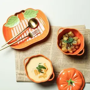 Ceramic Pumpkin Dutch Oven Pot with Lid, Halloween & Christmas Serving Dessert Pot, Cute Baking Dish, 50oz Ceramic Casserole Bowl, Bakeware, Baking Supplies