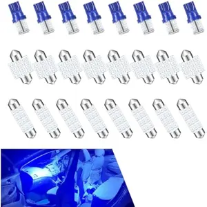 24-Piece Car LED Light Bulb Kit, T10 Festoon & 31mm/42mm Dome Units, Led Lights for Cars, Replacement for Vehicle Dome Lantern, Map & Door Indicator (Blue)