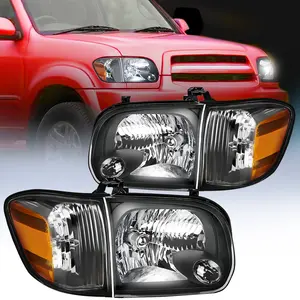 Nilight 2005 2006 Toyota Tundra 4 Door Double Crew Cab 2005 2006 2007 Sequoia Headlight Assembly Black Case Amber Reflector, H4 Bulbs, Ip65 Rated