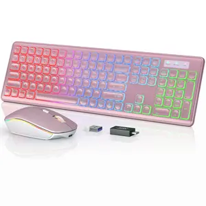 SABLUTE KL1 LED Wireless Keyboard and Mouse Combo, RGB Backlit, Rechargeable & Light Up Letters, Full-Size, Ergonomic Tilt Angle, Sleep Mode