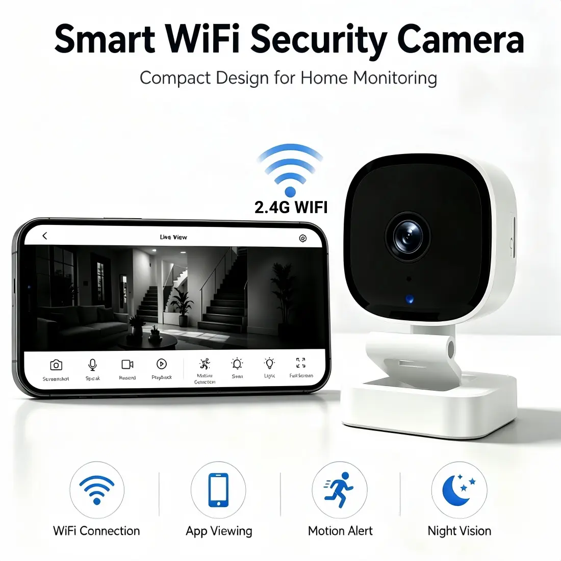 2.4GHz WiFi Plug-in Indoor Nanny Cam | 2-Way Talk, Night Vision, Motion Alert, Live View, Loop Recording, Baby & Pet Monitor for Apartment, Bedroom, Nursery, Home Office