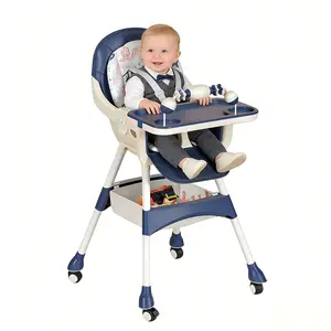 Baby High Chair with Dual Tray, Adjustable Height, Lockable Wheels & Storage Basket | Portable Toddler Dining Chair double removable