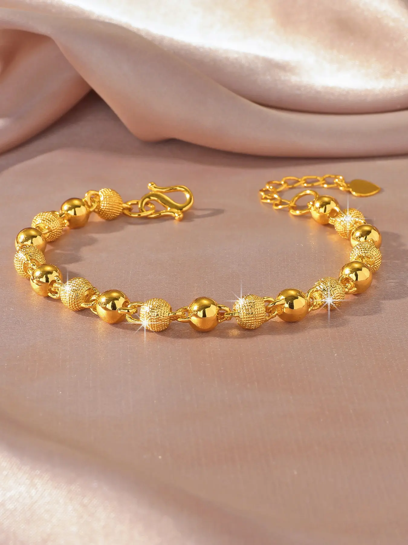 Handmade frosted bead bracelet for women - tennis bracelet, bangles, Indian Arabic style golden cubic beads, versatile daily accessory, perfect for Valentine's Day gifts, Adjustable copper bracelet, Copper chain bracelet