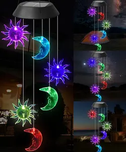 JNOEC Outdoor Solar Sun-Moon Wind Chime, IP65 Waterproof Auto-Glow Lighted Solar-Lit Decorative Lamps, Gift-Boxed Garden Accessories for Women’s Patio Backyard Outdoor Use