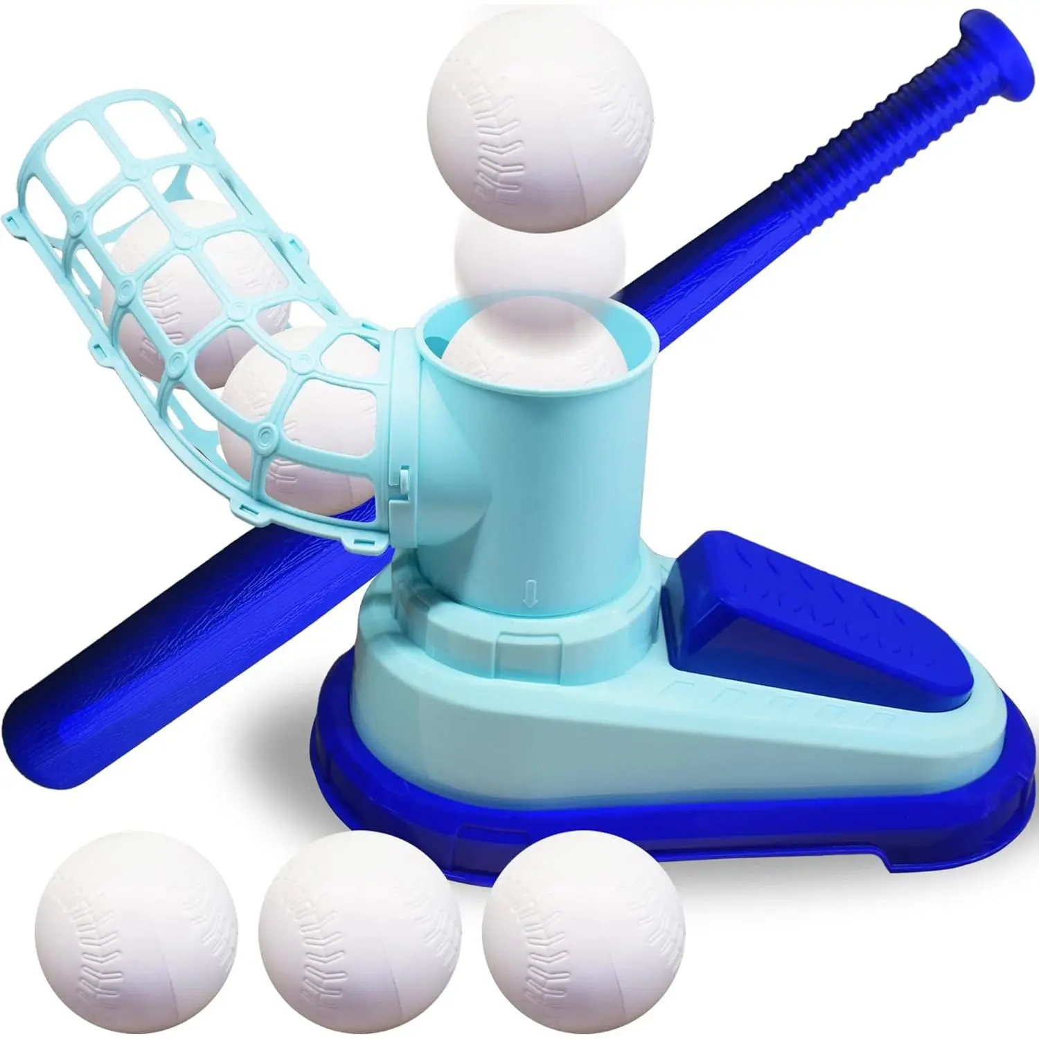 Baseball Pitching Machine for Kids, Pop A Pitch Baseball Batting Kids Pitching Machine Toy with Collapsible Bat + 3 Baseballs, Trainer for Batting Practice, Outdoor Fun