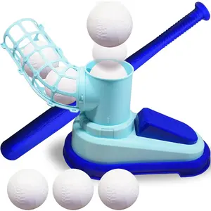 Baseball Pitching Machine for Kids, Pop A Pitch Baseball Batting Kids Pitching Machine Toy with Collapsible Bat + 3 Baseballs, Trainer for Batting Practice, Outdoor Fun