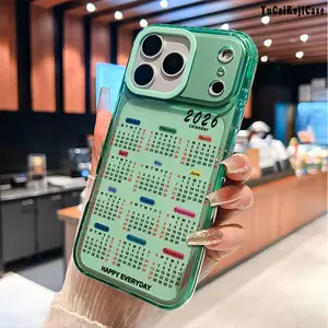 TPU Phone Case for iPhone 17 16 Plus 15 Pro Max 14 Plus 13 12 11 Air 2026 Calendar cartoon Happy every day  Pattern Non-Yellowing Shockproof  Protection Soft Silicone Transparent Cover Cellphone Protective Smartphone Casing