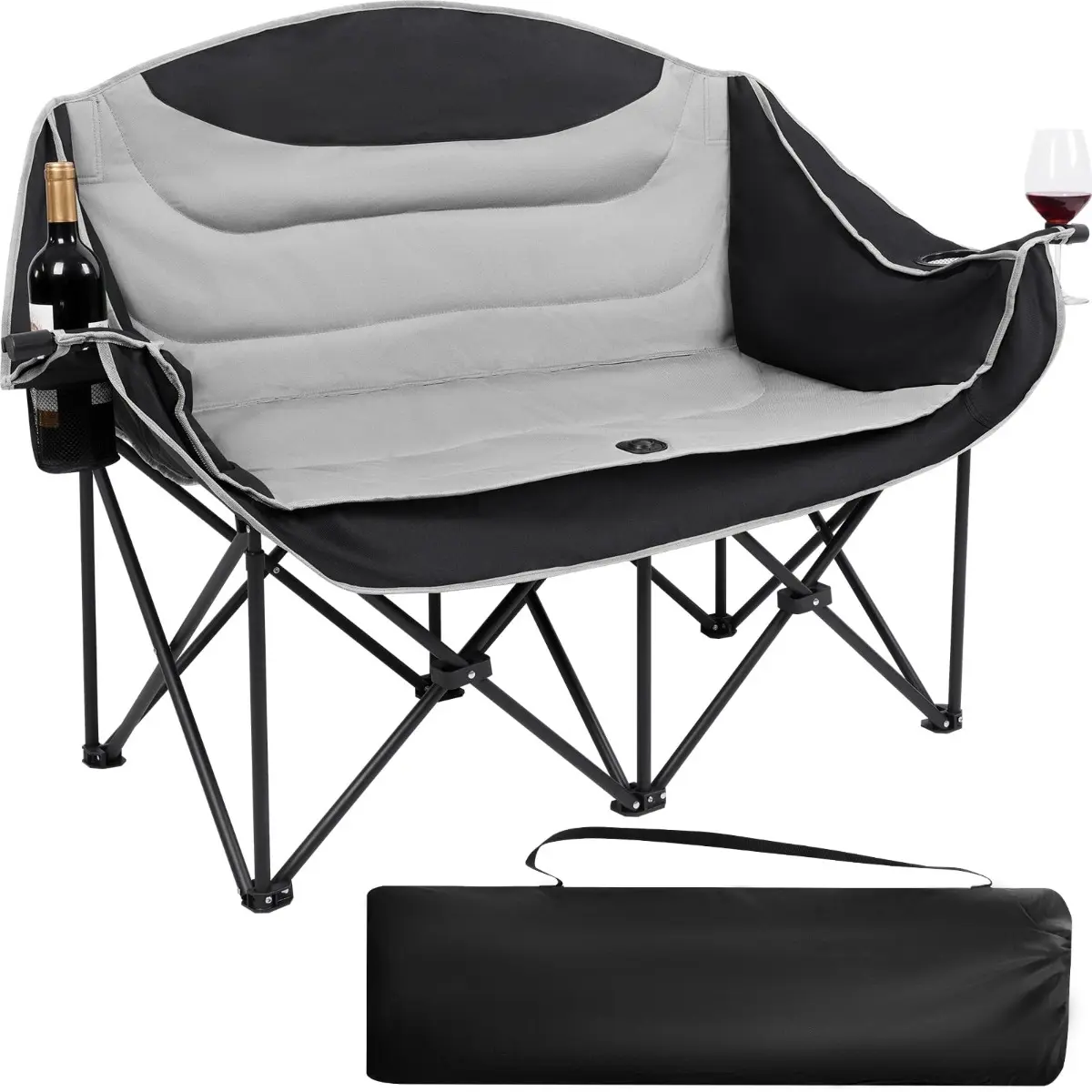 Oversized Double Folding Loveseat Camping Chair – Heavy Duty, 650lb Capacity with Cup Holder, Pocket & Carry Bag | Perfect for Fishing, Sports, Travel & Outdoor Use