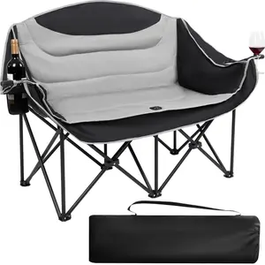 Oversized Double Folding Loveseat Camping Chair – Heavy Duty, 650lb Capacity with Cup Holder, Pocket & Carry Bag | Perfect for Fishing, Sports, Travel & Outdoor Use