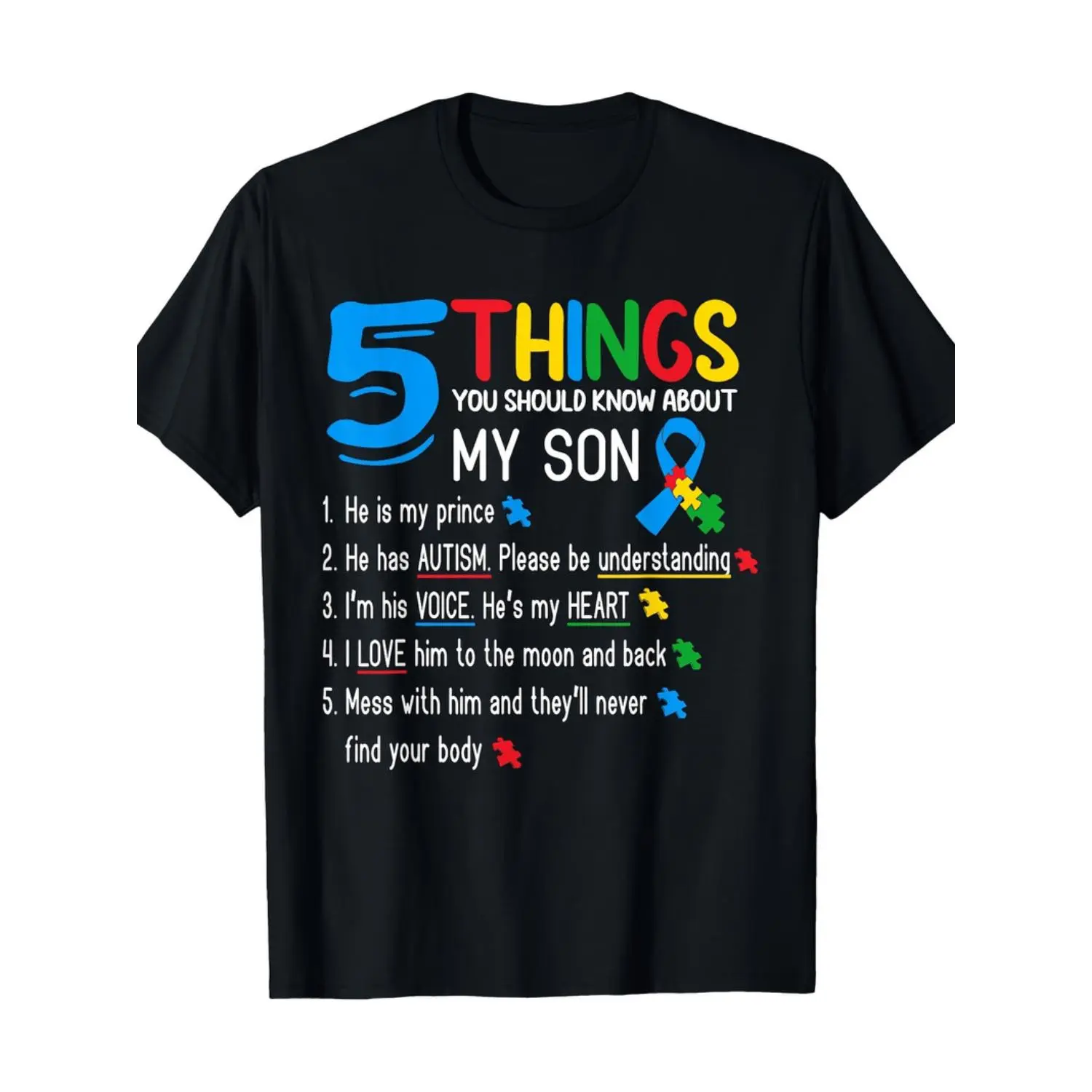 autistic son autism awareness support for mom dad parents t shirt100 cotton 220gt shirt black -1
