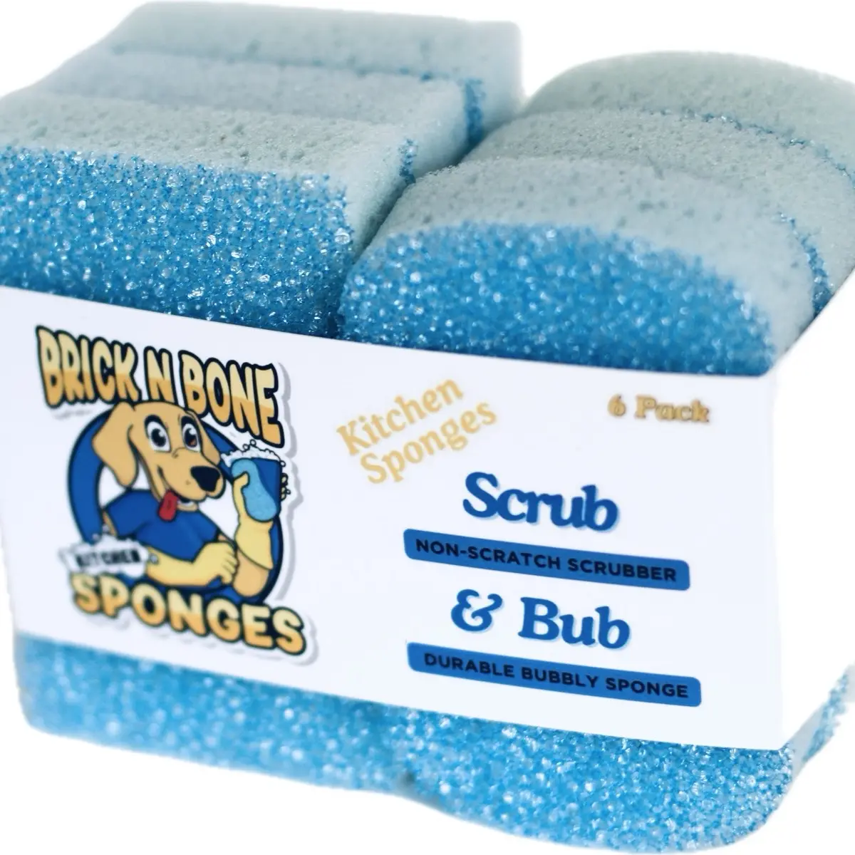 Non-Scratch Kitchen Scrub Sponge - 6 Pack - Multi-Purpose Cleaning Sponge, Dish Washing Scrubber Sponge, Household Cleaning Sponges, Bathroom and Shower Sponge, Sponges for Washing Dishes (6, Blue) Mama Absorbent