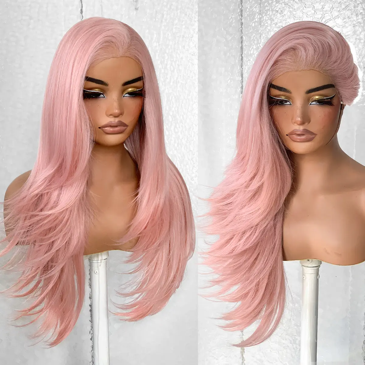 LOVSOUL 13x6 Layered Pro Max Wig Glueless Pre Plucked Pre Cut Synthetic Hair 200% Density with Bangs Vivid Self Growing Clean Hairline Beginners Firendly For Daily Wear,Patry,Summer Events#26inch,