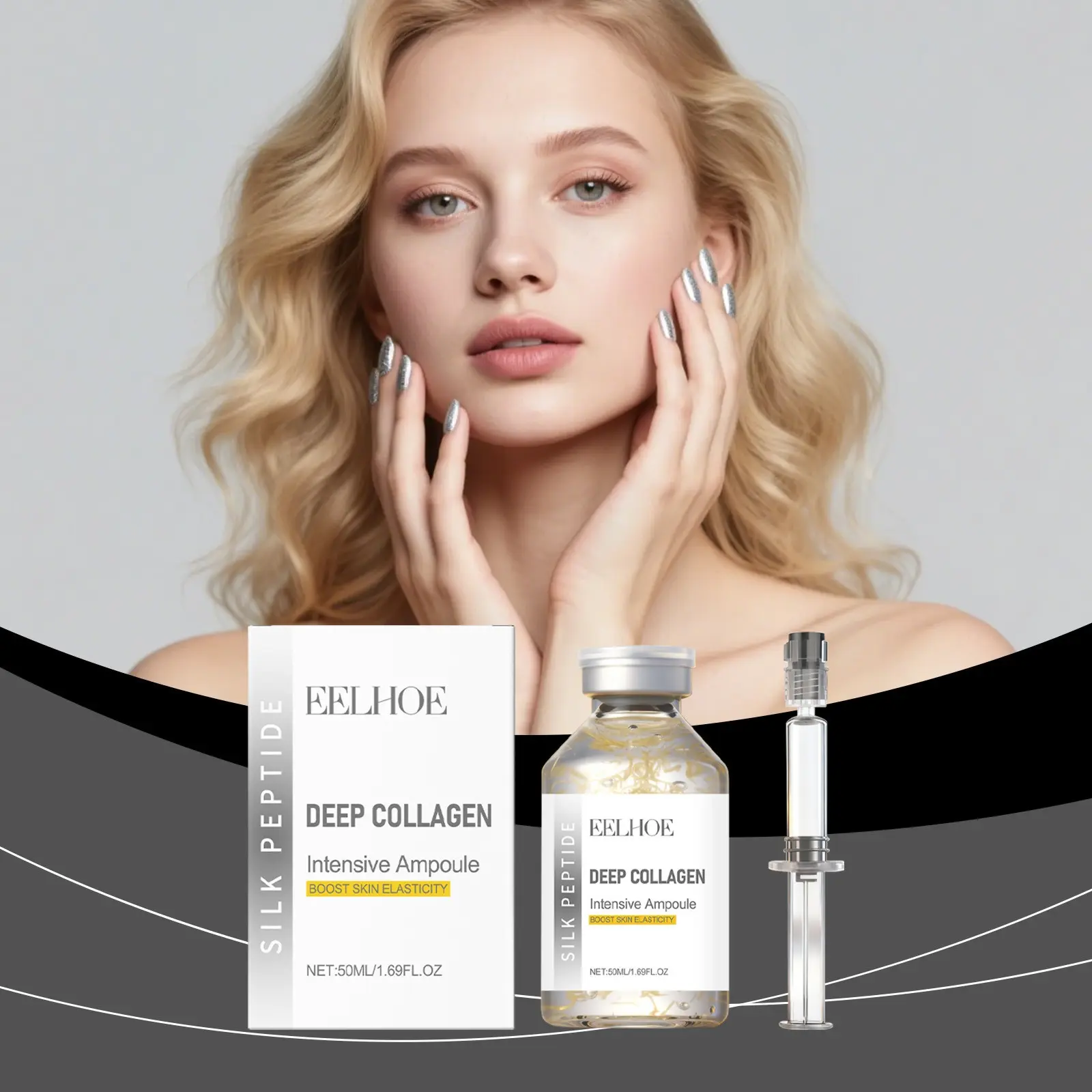Silk Peptide & Collagen Intensive Ampoule Facial Serum for Firming Skin, Ideal Post-Pregnancy & Sun Damage Repair, Suitable for Mature Skin Types