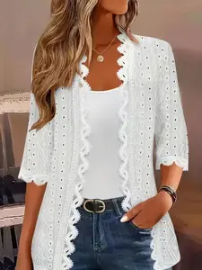 Women's Hollow Lace Cardigan Summer Breathable Sun Protection Slim Casual Outerwear, Loose-Fitting Fashion Jacket for All Seasons
