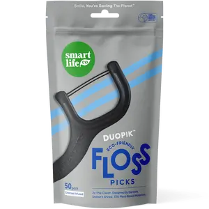 Eco-Friendly Floss Picks – Whitens Teeth, Anti-Shred Dental Flossers, Sustainable, Toothpick End, Vegan & PFA Free, Charcoal 50pk