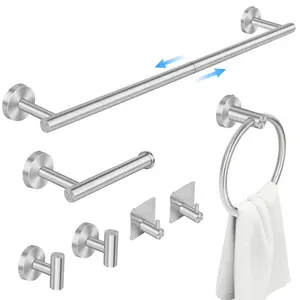 PHANCIR 7 Pcs Hardware Set for Bathroom, Stainless Steel Accessories, Includes 24" Towel Bar, Toilet Paper Holder, Towel Ring, Robe Hooks, Wall Mounted Bathroom Towel Rack Set, Nickel-Silver