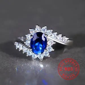 S925 Sterling Silver Birthstone Ring With Oval Cubic zirconia And Synthetic Blue Sapphire Elegant Engagement Band Gifts For Women, Ideal For Wedding & Party Jewelry