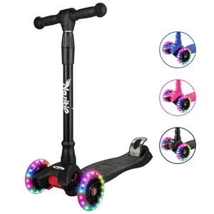 【Christmas Gift】Scooter for Kids Ages 6-12 - Kick Scooter for Toddlers - 3 Light Up Wheels/4 Adjustable Height/AEBC-9 Bearing/Tilt and Steer - Outdoor Activities Gifts for Boys Girls Ages 3-5 - Black