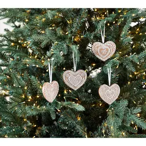 Set of 4 Gingerbread Lace Cookie Heart Ornaments by Valerie