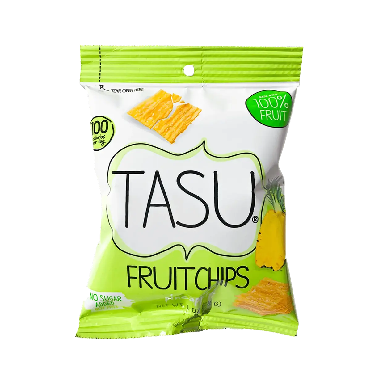 TASU Pineapple Dried Fruit Chips | 100% Natural Healthy Chips Made from Real Fruit | Crispy, Crunchy Snack Bags for Kids and Adults | No Sugar Added, Vegan, Gluten Free | 1 oz, 12 Pack