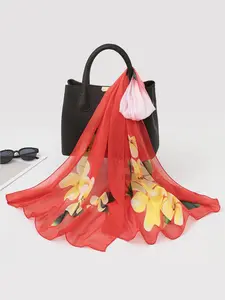 Elegant Floral Long Scarf for Women, Loose-Fit Summer Shawl, Warm Neck Protector, Spring & Fall Accessory, Gift Idea, Square Dance Wrap