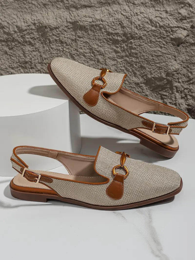 Women's Fashionable Square Toe Flat Shoes, Elegant Comfortable Breathable Slingback Shoes for Daily Wear, Casual Trendy Shoes for Women & Girls, Walking Shoes