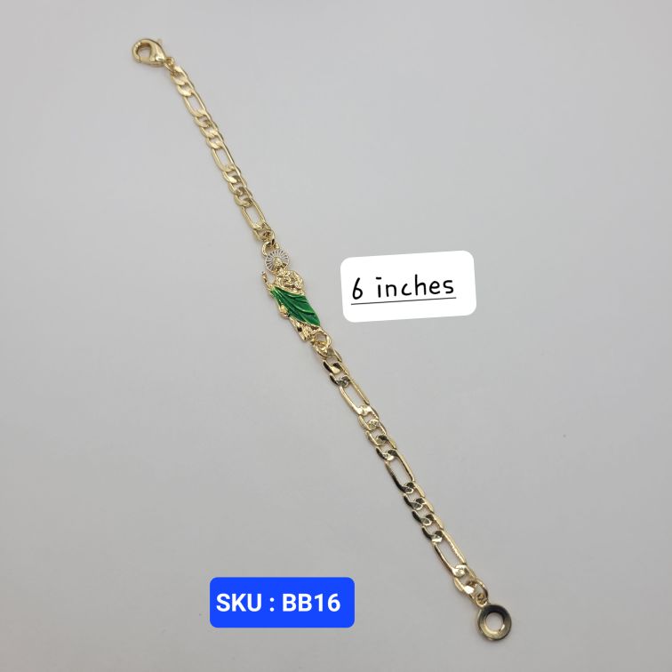 San Jude Bracelet Laminated-Gold Green & Gold Color 6 Inches Adjustable Size for Small Kids Babies Comfortable Everyday Wear Versatile Design SKU BB16