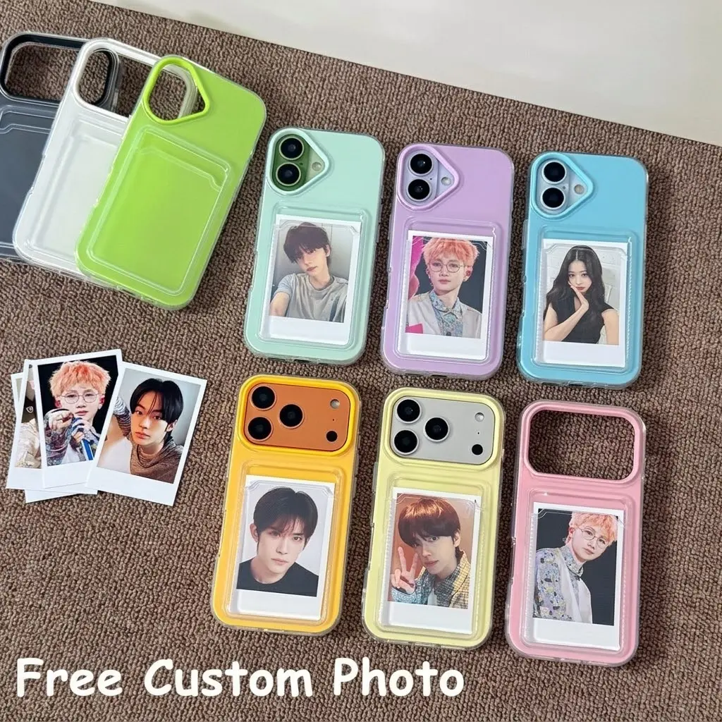 Custom Photocard Holder Phone Case Pastel Candy Color Clear Bumper Cover with Dedicated Photo Slot & Premium Protection FREE Personalized Picture Insert