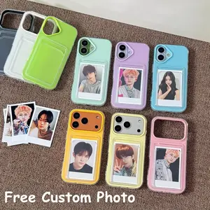 Custom Photocard Holder Phone Case Pastel Candy Color Clear Bumper Cover with Dedicated Photo Slot & Premium Protection FREE Personalized Picture Insert fathersdaygiftideas