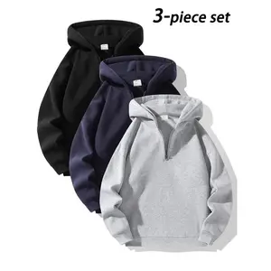 Men'sHalf-ZipFleeceHoodie,CasualLongSleeveDropShoulderSweater,ThickFabricforFall&Winter,SportyFashionPullover