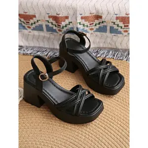 Women's Fashionable Cross Strap Heeled Sandals, Casual Comfortable High Heel Sandals for Daily Wear, Trendy All-match Platform Sandals for Women & Girls, Casual Flatform Sandals��gift��Gift